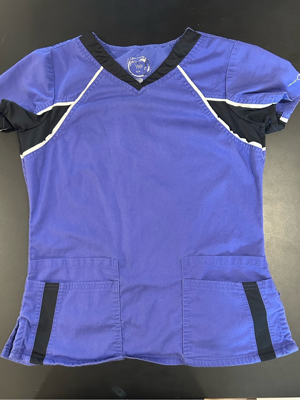 Purple V-neck Medical Scrub Top with Black & White Trim